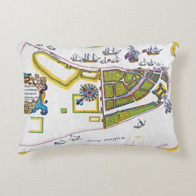 New Amsterdam Map, 1661 Accent Pillow (Front)