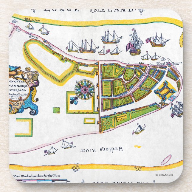 New Amsterdam Map, 1661 Beverage Coaster (Front)