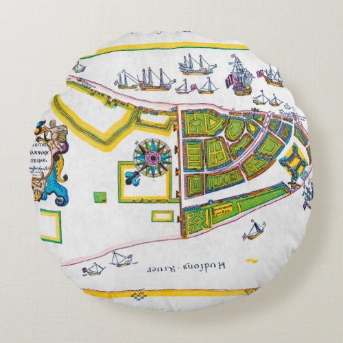 New Amsterdam Map 1661 Round Pillow