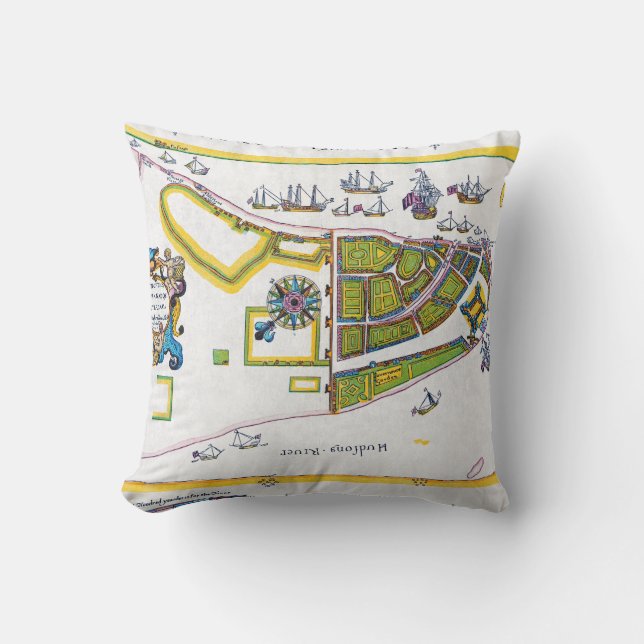 New Amsterdam Map, 1661 Throw Pillow (Front)