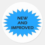 New And Improved Blue Star Classic Round Sticker at Zazzle