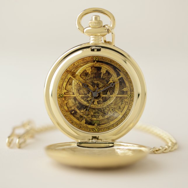 New Antique Astrolabe gold pocket watch (Inside)