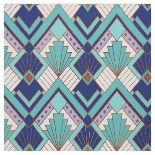 New Aqua and Blue Art Deco Style Fabric