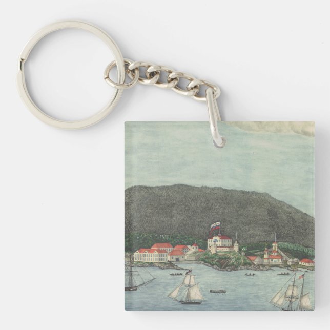 New Archangel, Russia (Sitka) Painting Keychain (Front)