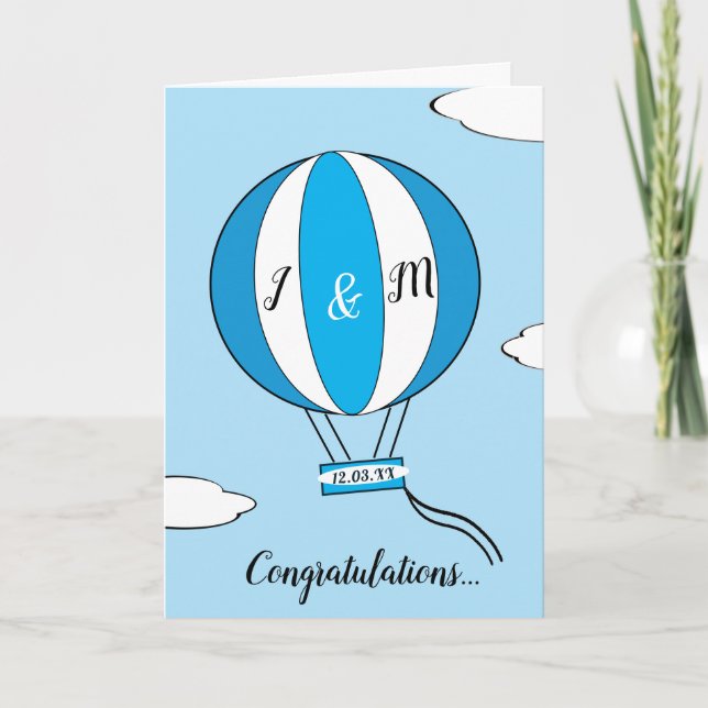 New arrival baby boy hot air balloon card (Front)