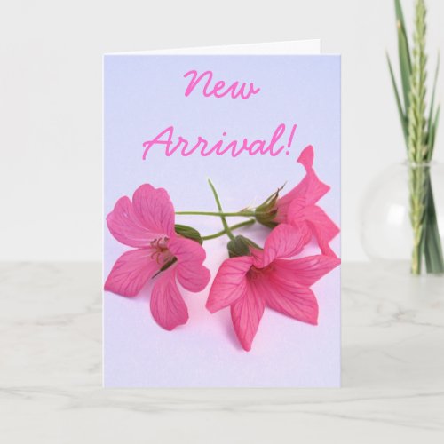 New arrival baby girl pink floral greeting card