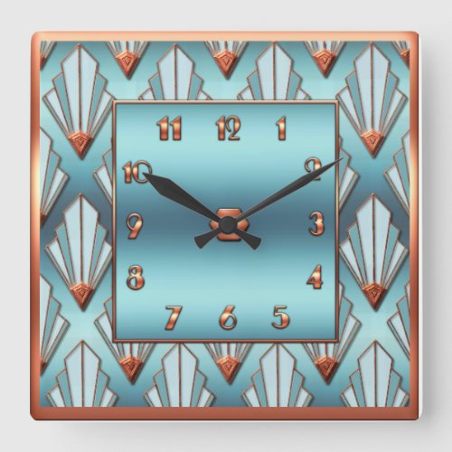 New Art Deco Blue and Copper Square Wall Clock