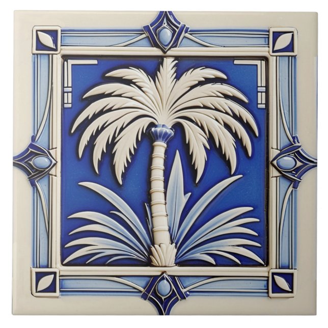 New Art Deco Style Palm Ceramic Tile. Ceramic Tile (Front)
