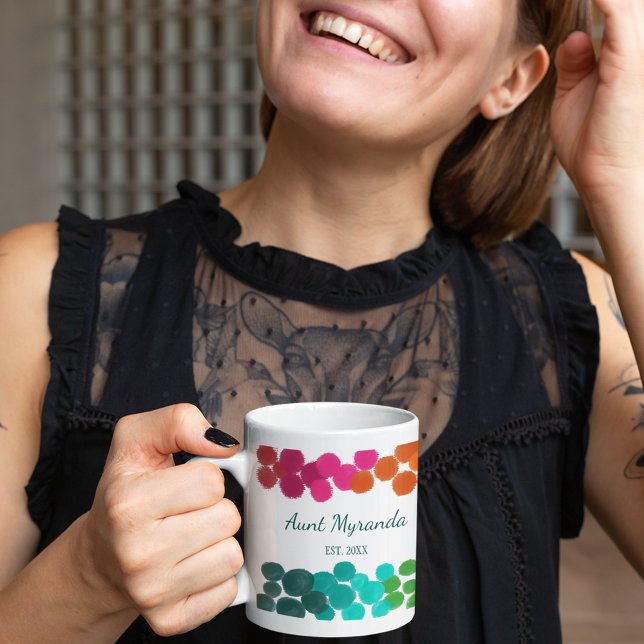 New Aunt Abstract Rainbow Polka Dots Personalized Coffee Mug (Creator Uploaded)
