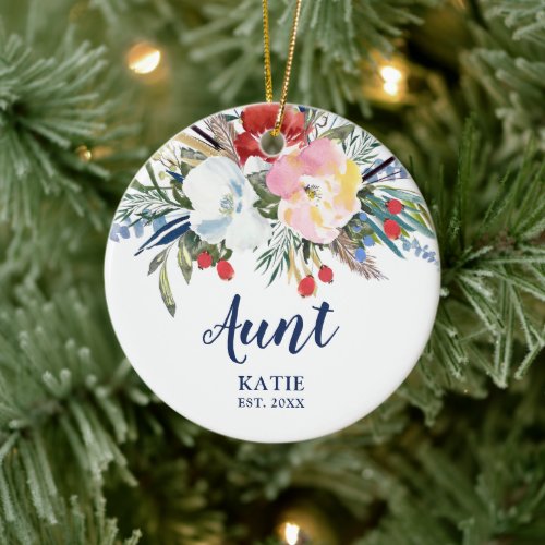 New Aunt Established Personalized Country Florals Ceramic Ornament