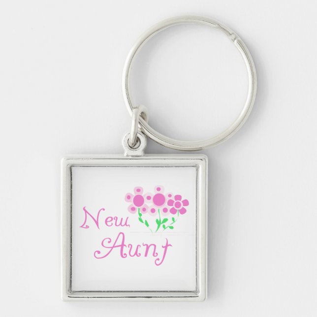 New Aunt Pink Flowers T-shirts and Gifts Keychain (Front)
