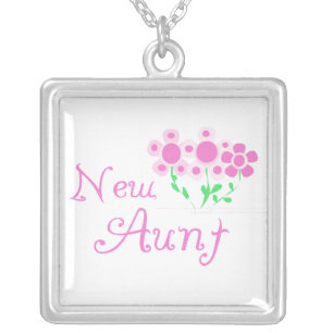 New Aunt Pink Flowers T-shirts and Gifts Silver Plated Necklace