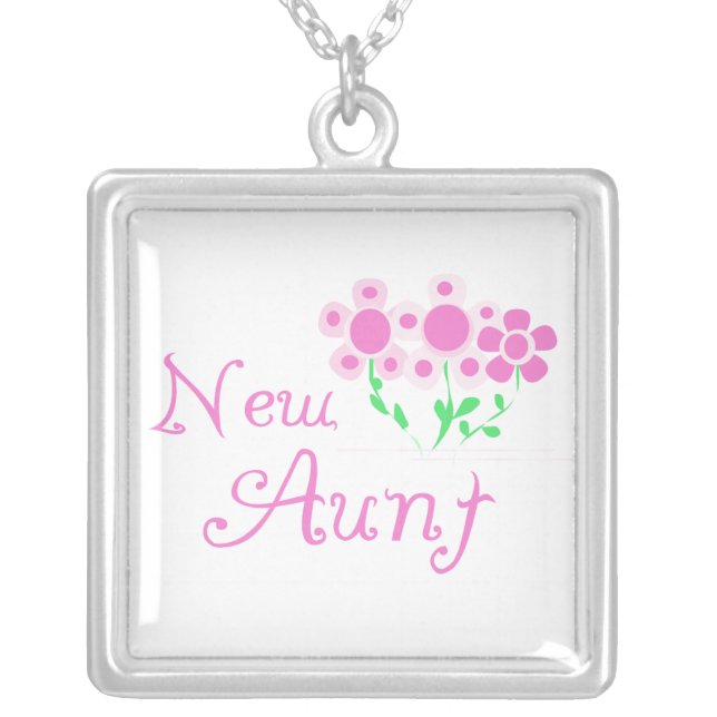 New Aunt Pink Flowers T-shirts and Gifts Silver Plated Necklace (Front)