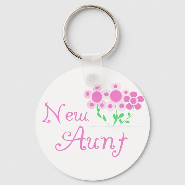 New Aunt Pink Flowers Tshirts and Gifts Keychain (Front)