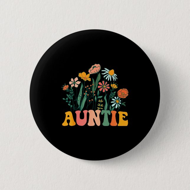 New Auntie Wildflower First Birthday &amp; Baby Sh Button (Front)