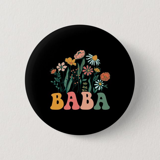 New Baba Wildflower First Birthday &amp; Baby Show Button (Front)