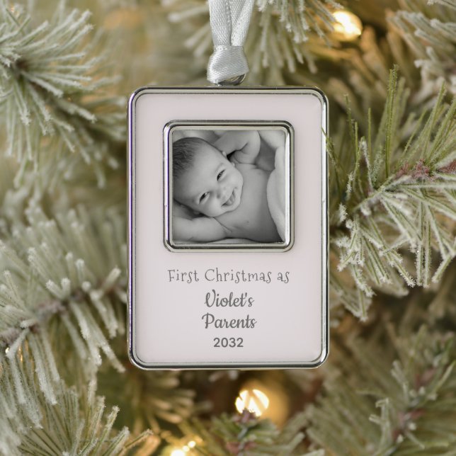 New Baby 1st Christmas as Parents Name Year Photo Ornament (Tree)