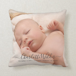 New Baby 2 Photo Script Name Birth Stats Throw Pillow