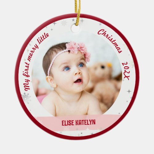 New Baby 2 Photos My First Merry Little Christmas Ceramic Ornament