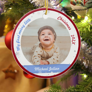 New Baby 2 Photos My First Merry Little Christmas Ceramic Ornament