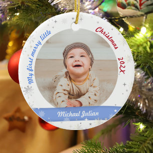 New Baby 2 Photos My First Merry Little Christmas Ceramic Ornament