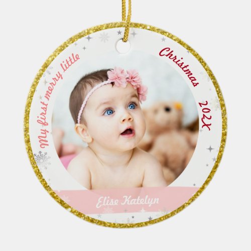 New Baby 2 Photos My First Merry Little Christmas Ceramic Ornament