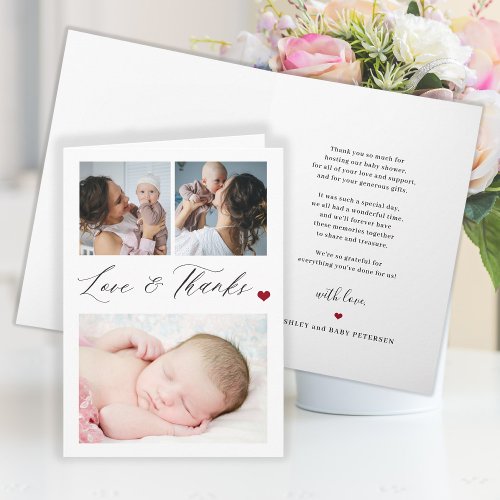 New baby 3 photo collage elegant thank you card