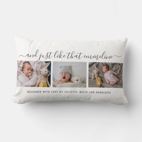 New Baby 3 Photo Collage Throw Pillow