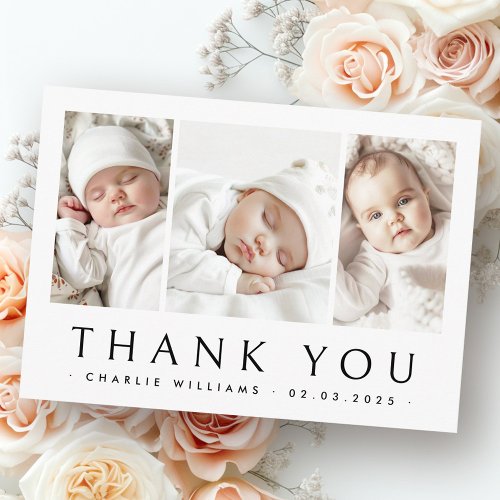 New baby announcement 3 photo thank you card