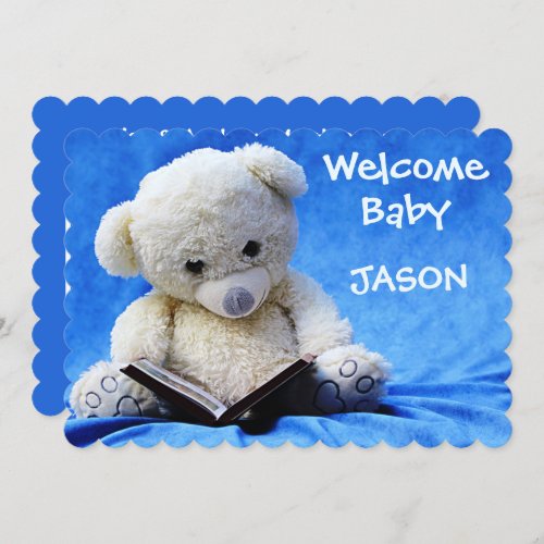 New Baby Announcement Card Blue Cute Teddy Bear