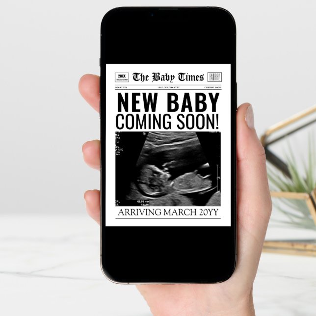 New Baby Announcement Card | Newspaper Baby Coming (Front Digital)