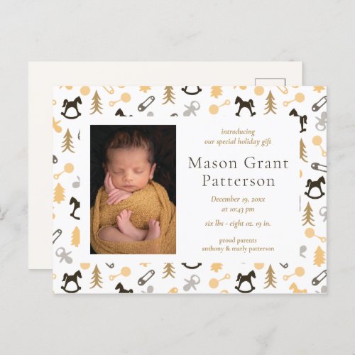 New Baby Announcement Gold Postcard