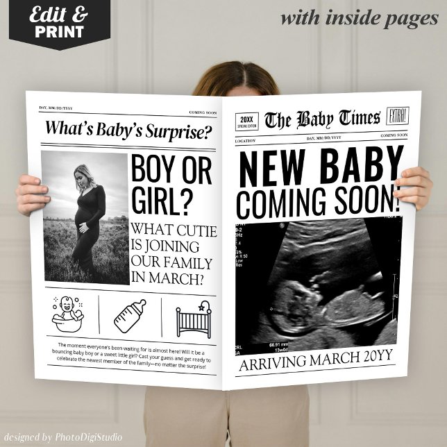 New Baby Announcement Newspaper Baby Coming Prop Card (New Baby Announcement Newspaper Baby Coming Prop Card)