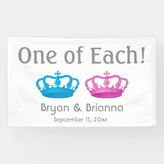 New Baby Announcement TWIN GIRL and BOY Crowns A1 Banner (Horizontal)