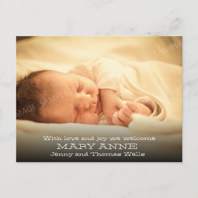 New Baby Announcement (white text, horizontal) (Front)