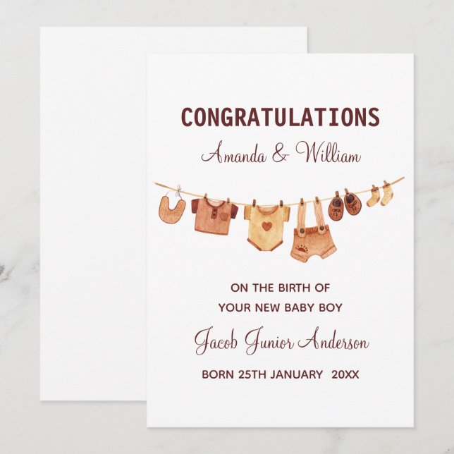 New Baby-Baby Clothes Congratulations Personalized Card (Front/Back)