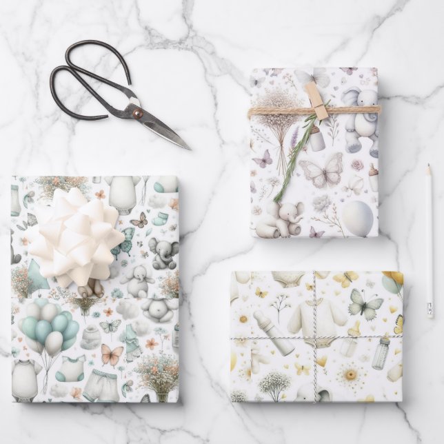 New Baby Baby Shower, Boy, Girl, Neutral, Wrapping Paper Sheets (Front)