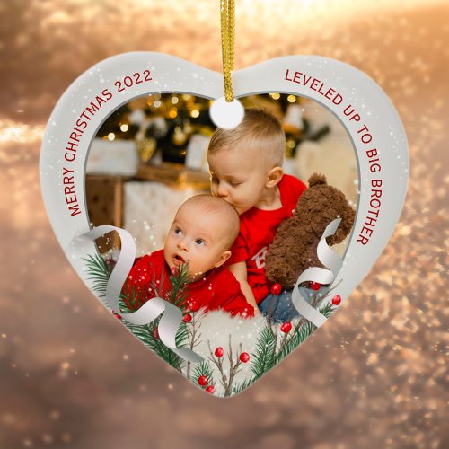 New Baby Big Brother Silver Frame Merry Christmas  Ceramic Ornament