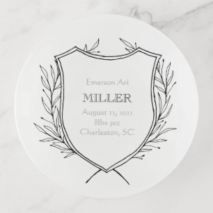 New Baby Birth Announcement Artisan Crest Sweet Trinket Tray