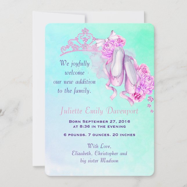 New Baby Birth Announcement Ballet Theme (Front)