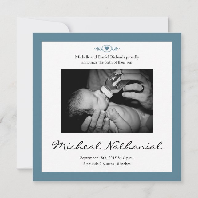 New Baby Birth Announcement Boy Blue (Front)