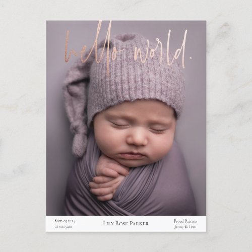 New Baby Birth Announcement Foil Postcard