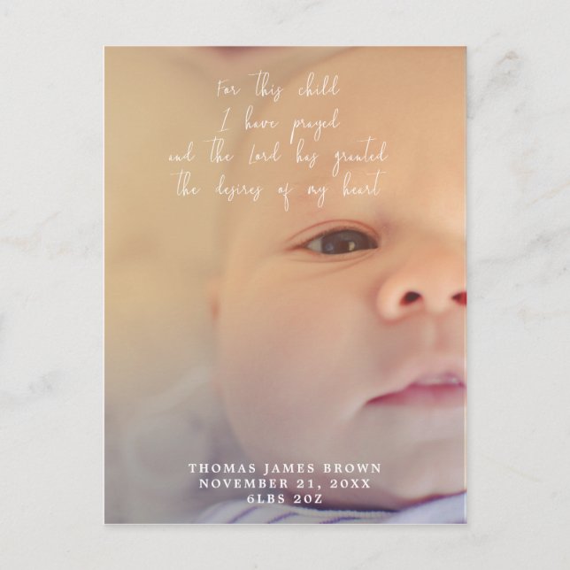 new baby birth announcement photo postcard (Front)