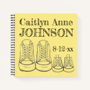 New Baby Birth Date Personalized Big Little Shoes Notebook