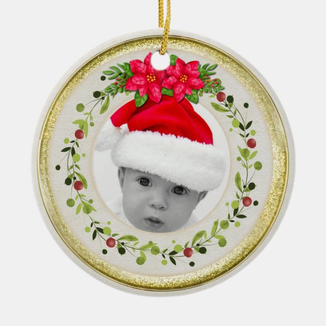 New baby birth stats Christmas, Birth Announcement Ceramic Ornament (Front)