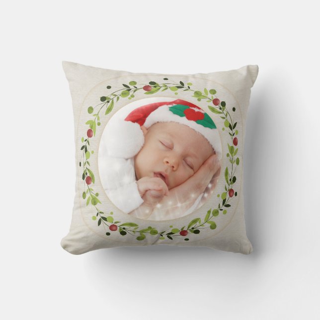 New baby birth stats Christmas, Birth Announcement Throw Pillow (Front)