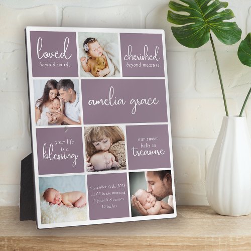 New Baby Birth Stats Photo Collage Plaque