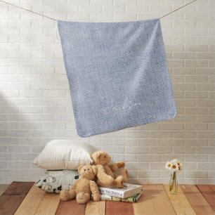 New Baby Blue Linen Fabric NAME Sweet Newborn Baby Blanket