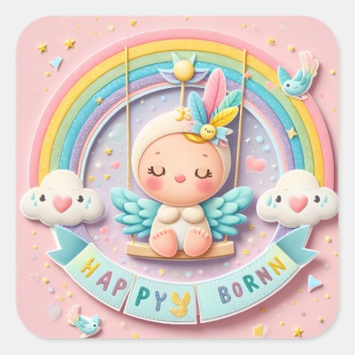 New Baby Born Square Sticker