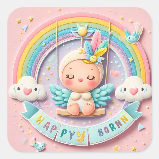 New Baby Born Square Sticker (Front)